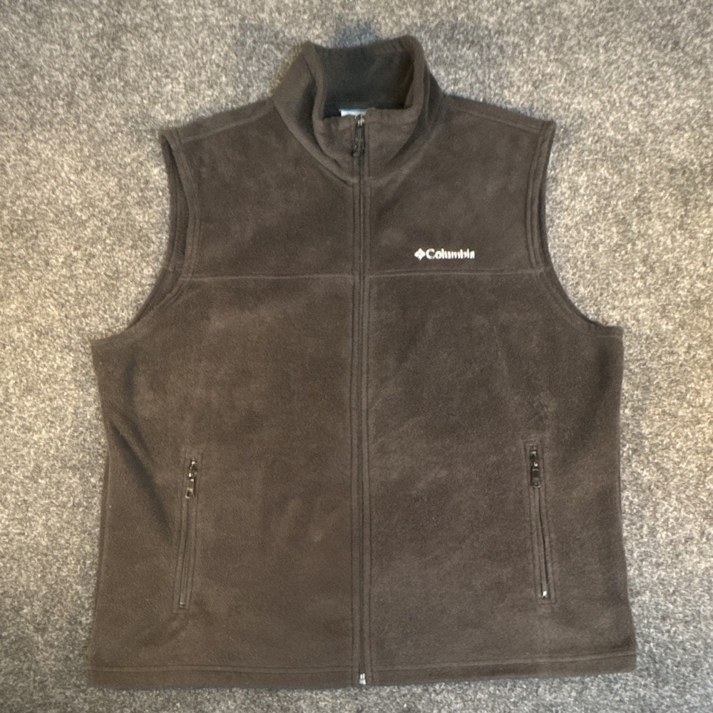 Columbia Men's XL Fleece Vest Black Full Zip, Pockets, Polyester (1313)